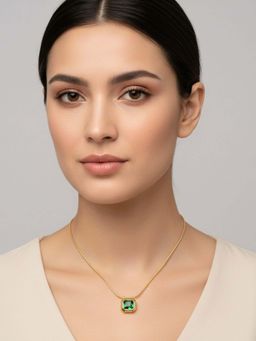 RACHIVA - 18K Gold Plated Green Square Pendant Necklace