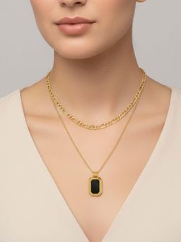 RACHIVA - 18K Gold Plated Black Octagon Layered Necklace