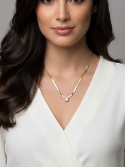 RACHIVA - 18K Gold Plated White Emerald Cut Zircon Herringbone Necklace