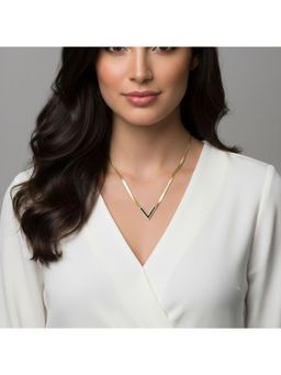 RACHIVA - 18K Gold Plated Black Accent Herringbone Necklace