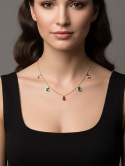 RACHIVA - 18K Gold Plated Multi-Color Teardrop Zircon Necklace