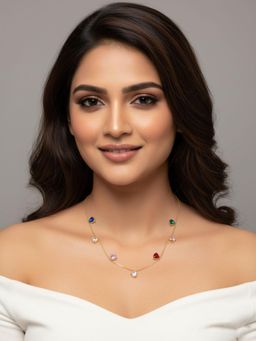 RACHIVA - 18K Gold Plated Multi-Color Heart Station Necklace