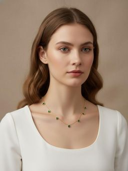 RACHIVA - 18K Gold Plated Green Charm Necklace