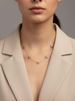 RACHIVA - 18K Gold Plated White Stone Floral Charm Necklace