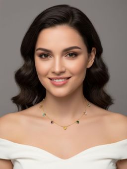 RACHIVA - 18K Gold Plated Multi-Color Heart Charm Necklace