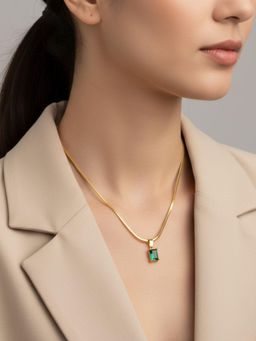 RACHIVA - 18K Gold Plated Green Emerald Rectangle Pendant Necklace