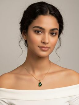 RACHIVA - 18K Gold Plated Green Emerald Teardrop Pendant Necklace