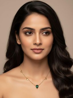 RACHIVA - 18K Gold Plated Green Heart Charm Necklace