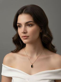 RACHIVA - 18K Gold Plated Black Enamel Rectangle Pendant Necklace