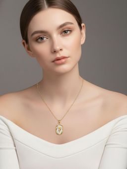 RACHIVA - 18K Gold Plated Rose Engraved White Pearl Pendant Necklace