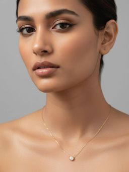 RACHIVA - 18K Gold Plated White Bezel Set Solitaire Necklace