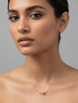 RACHIVA - 18K Gold Plated Multi-Color Floral Stem Pendant Necklace