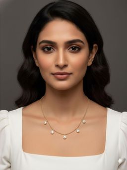 RACHIVA - 18K Gold Plated White Teardrop Charm Necklace