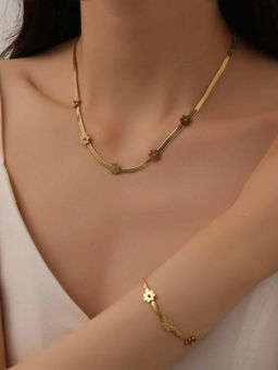 RACHIVA - 18K Gold Plated Floral Herringbone Chain Necklace