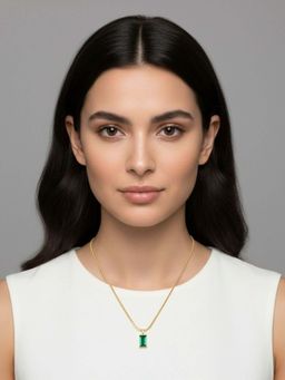 RACHIVA - 18K Gold Plated Green Emerald Baguette Herringbone Necklace