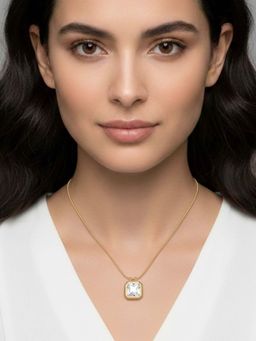 RACHIVA - 18K Gold Plated White Square Zircon Solitaire Pendant Necklace