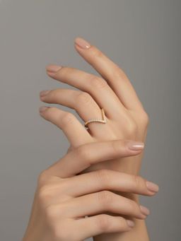 RACHIVA - 18K Gold Plated White V Shape Zircon Ring