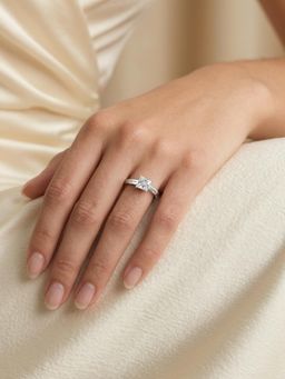 Ornate Jewels - 925 Silver Rhodium Plated White American Diamond Sparkle Solitaire Ring