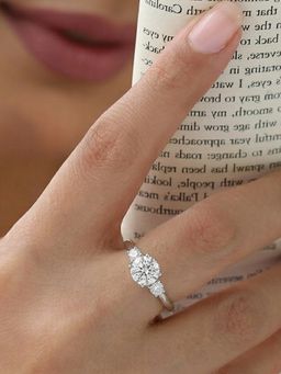 Ornate Jewels - 925 Silver Rhodium Plated White American Diamond Dazzling Ring