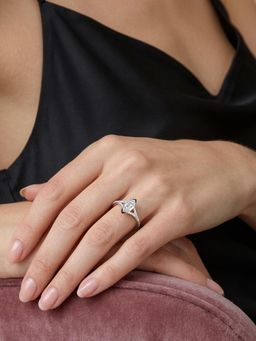 Ornate Jewels - 925 Silver Rhodium Plated White American Diamond Starlit Allure Ring