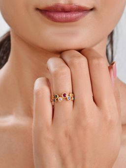 Ornate Jewels - 925 Silver Gold Round Multi-Color Stone Bliss Ring