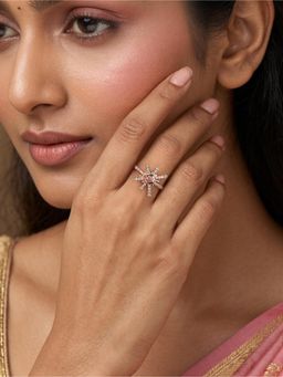 Ornate Jewels - 925 Silver Rose Gold Multi-Color American Diamond Celestial Sparkle Ring