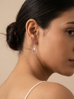 Ornate Jewels - 925 Silver Rhodium Plated Round White Pearl Luminous Hoop Earrings