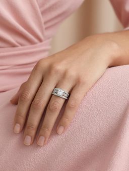 Ornate Jewels - 925 Silver Rhodium Plated White American Diamond Celestial Sparkle Ring