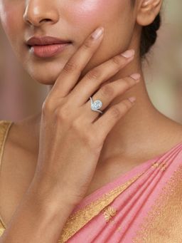 Ornate Jewels - 925 Silver Rhodium Plated White American Diamond Sparkle Teardrop Ring