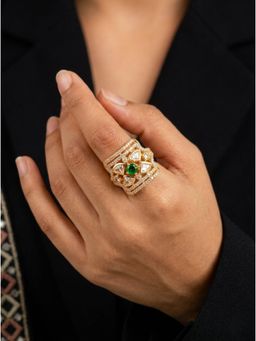 ZEWEL WORKS - Emerald Green Cocktail Ring