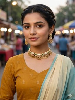ZEWEL WORKS - Multi-Color Stones Necklace with Earrings