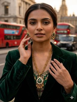 ZEWEL WORKS - Multi-Color Stones Necklace with Earrings