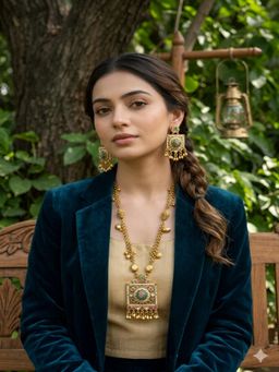 ZEWEL WORKS - Multi-Color Stones Necklace with Earrings