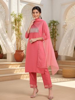Vaamsi - Vaamsi Womens Polysilk Embroiderd Kurta Pant Dupatta Pink (PKSKD1159 ) (Set of 3)