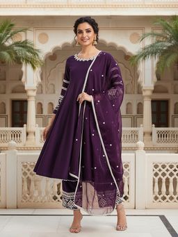 Vaamsi - Women Purple Embroidered Kurta with Palazzo and Dupatta (Set of 3)