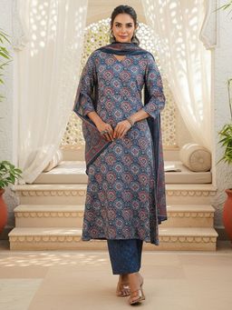 Vaamsi - Women Blue Printed Kurta with Pant and Dupatta (Set of 3)