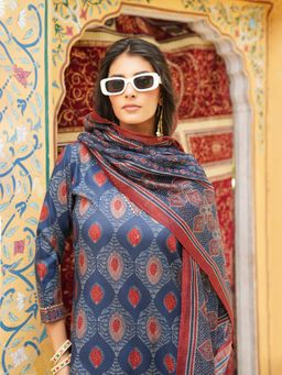 Vaamsi - Blue Printed Straight Kurta and Pant with Dupatta