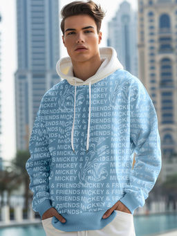 Bewakoof - Official Disney Men's Blue Mickey All Over Printed Oversized Hoodies