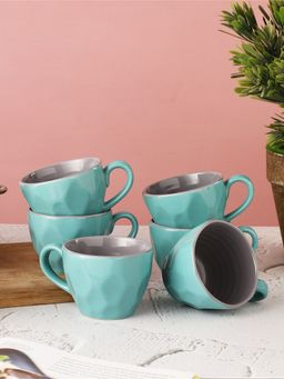 Miah Decor - Pink Studio Pottery Ceramic Glazed Coffee Mugs Cum Tea Cups, 320Ml, Set of 6