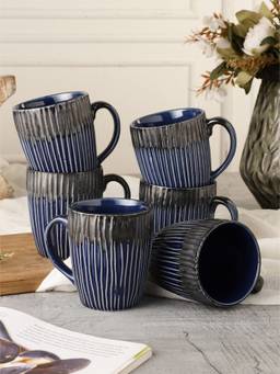 Miah Decor - Studio Pottery Fringed Pine Green Mugs- Set of 6