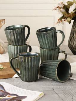 Miah Decor - Studio Pottery Cerulean Blue Tea-Coffee Cups- Set of 6
