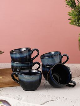 Miah Decor - Pine Green Hand Glazed Studio Pottery Ceramic Tea Cups & Saucers Set of 6