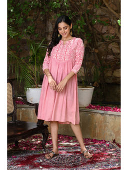 Zolo Label - Fuschia Pink Mirror Embroidered Midi Dress