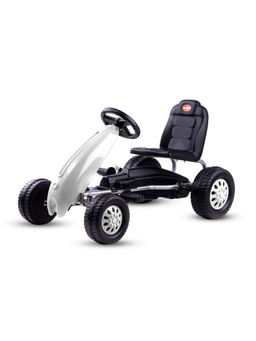 BAYBEE - White Pedal Go Kart Racing Ride On Toy Car for Baby with Curved Seat Baby Tricycle