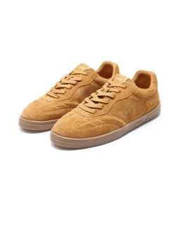 Rare Rabbit - Mens Burnie Mustard Lace-Up Closure Suede Sneakers