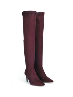 Saint G - Womens Burgundy Stretch Suede Thigh Casual Boots