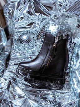 Saint G - Womens Black Leather Inner Platfrom+ Heel Casual Boots