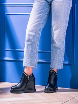 Saint G - Womens Black Leather Inner Platfrom Heel Casual Boots