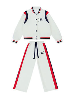 Little Surprise Box - Cream with Red Varsity Style Jacket with Pant (Set of 2)