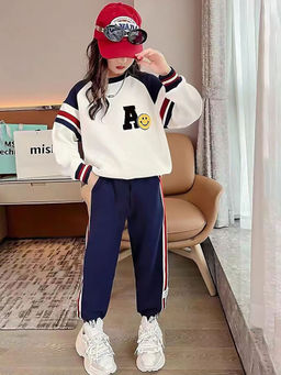 Little Surprise Box - Letter A Monogram Designed Cream Sweatshirt and Joggers (Set of 2)